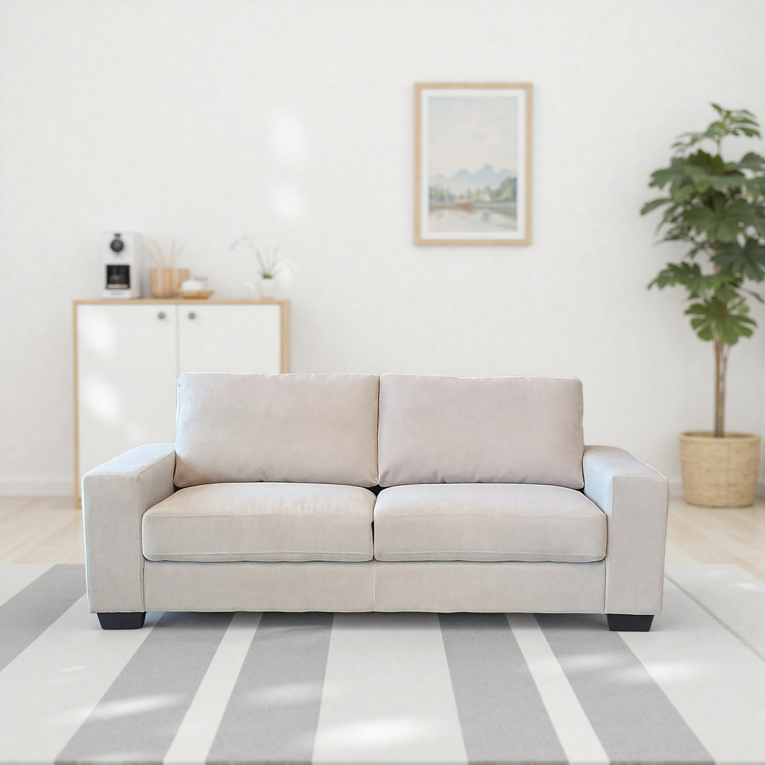 Modern Cream 3-Seater Fabric Sofa - Image 3
