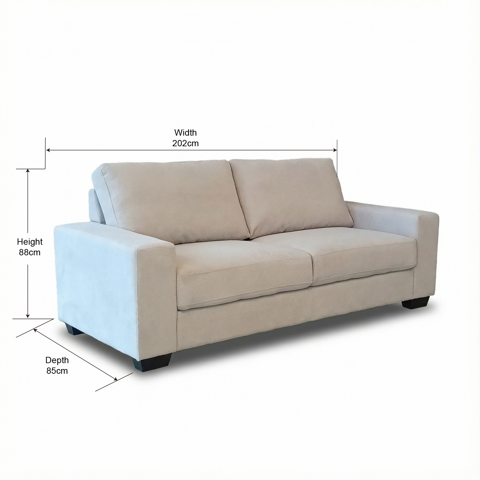 Modern Cream 3-Seater Fabric Sofa - Image 4