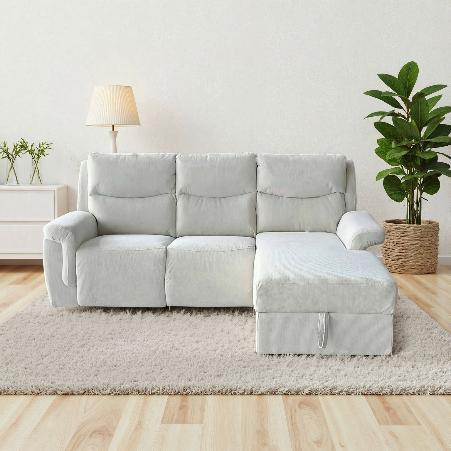 Light Cream L-Shaped Corner Sofa with Electric Recline & Storage - Image 4