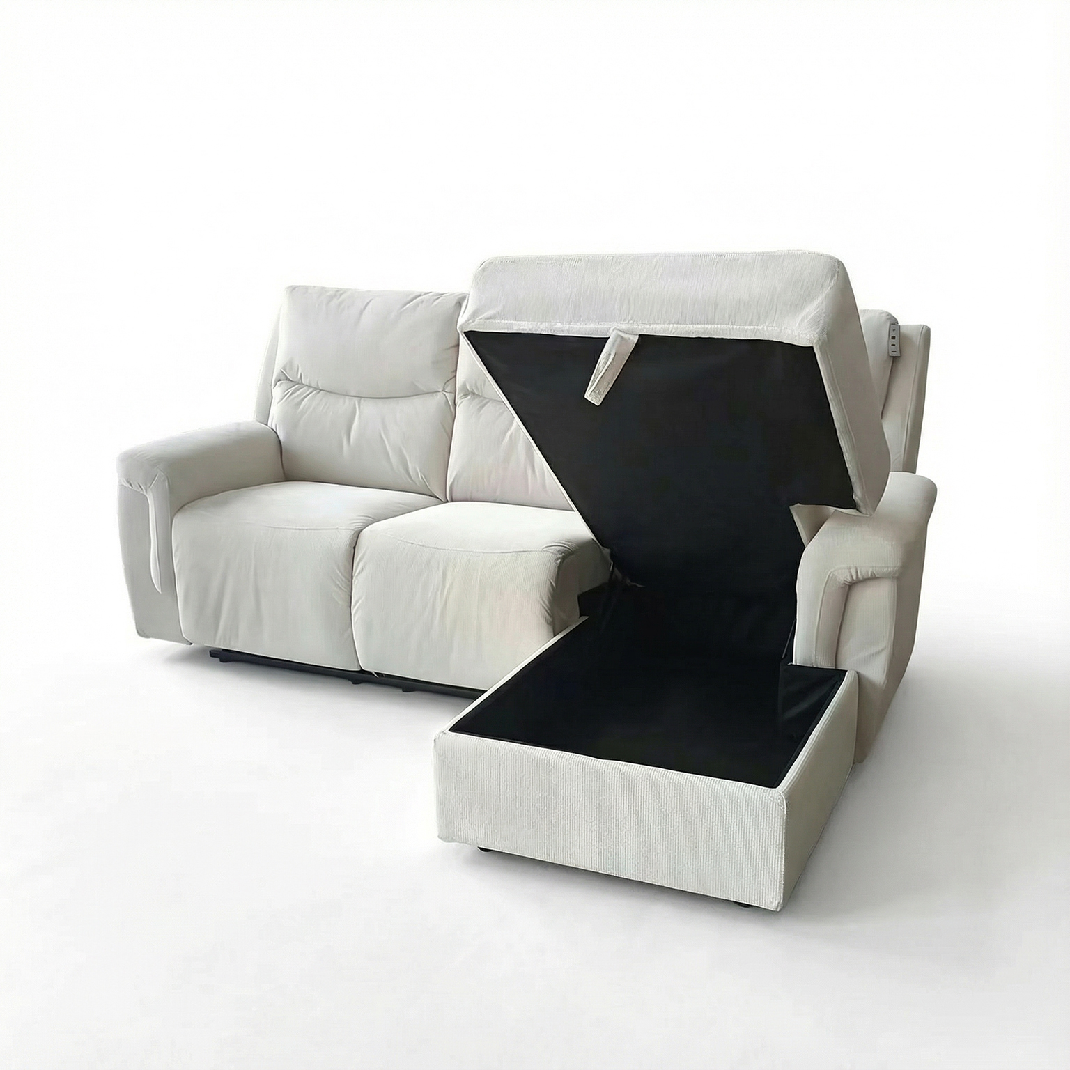 Light Cream L-Shaped Corner Sofa with Electric Recline & Storage - Image 5