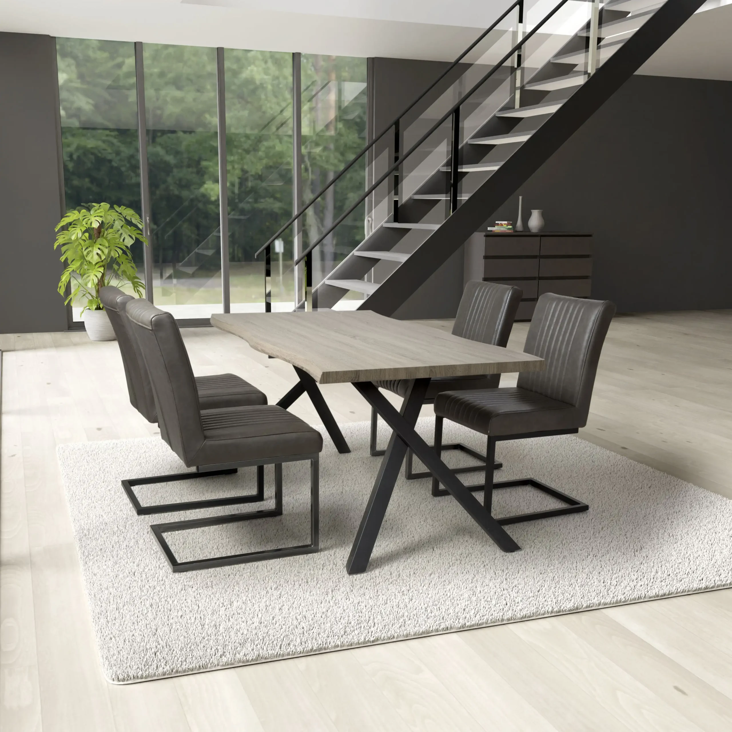 Narvik 1.6m Medium & 4 Archer Grey Dining Set - Image 2