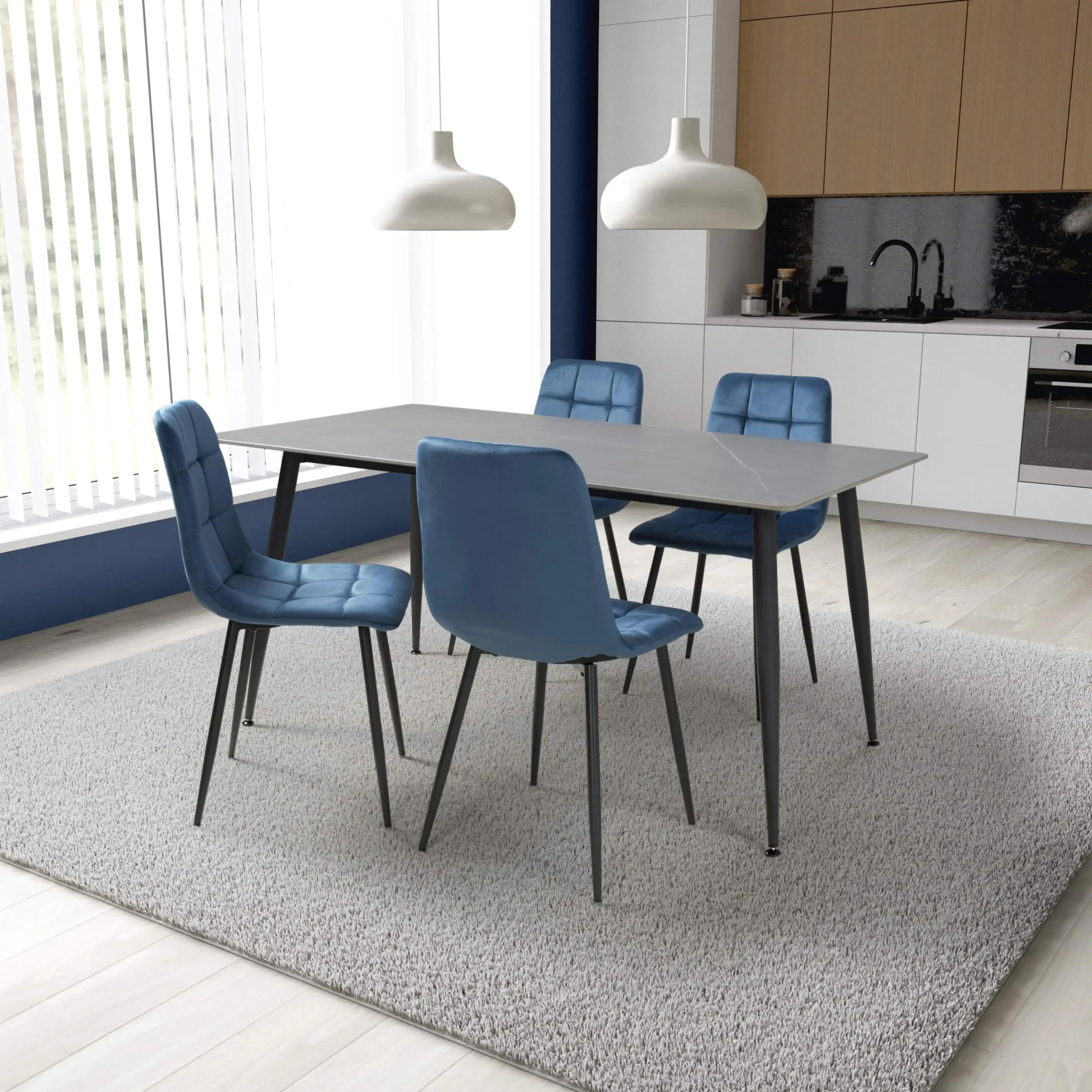 Monaco 1.6m Grey & 4 Madison Blue Dining Set - Image 2