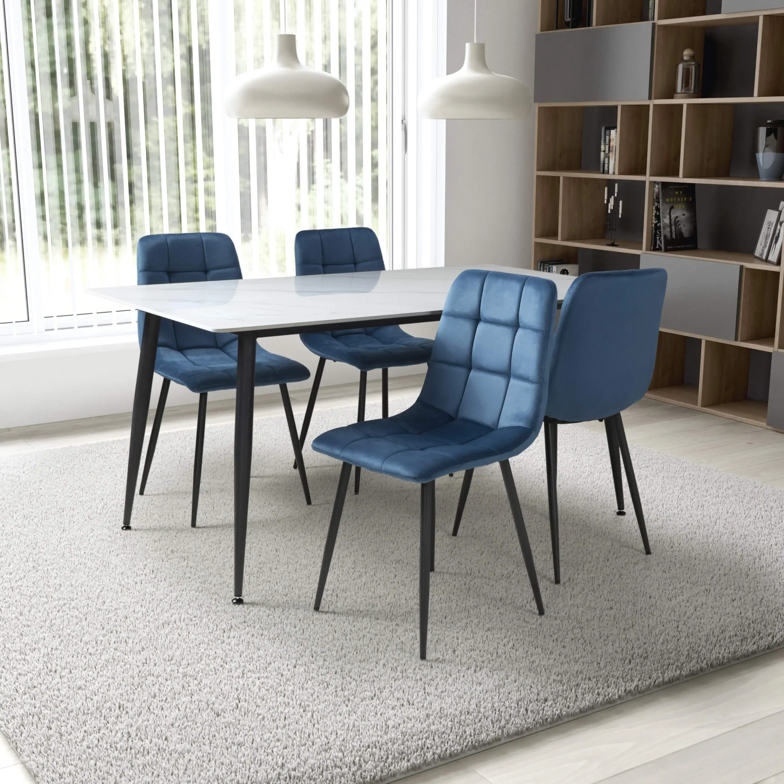 Monaco 1.6m White & 4 Madison Blue Dining Set - Image 2