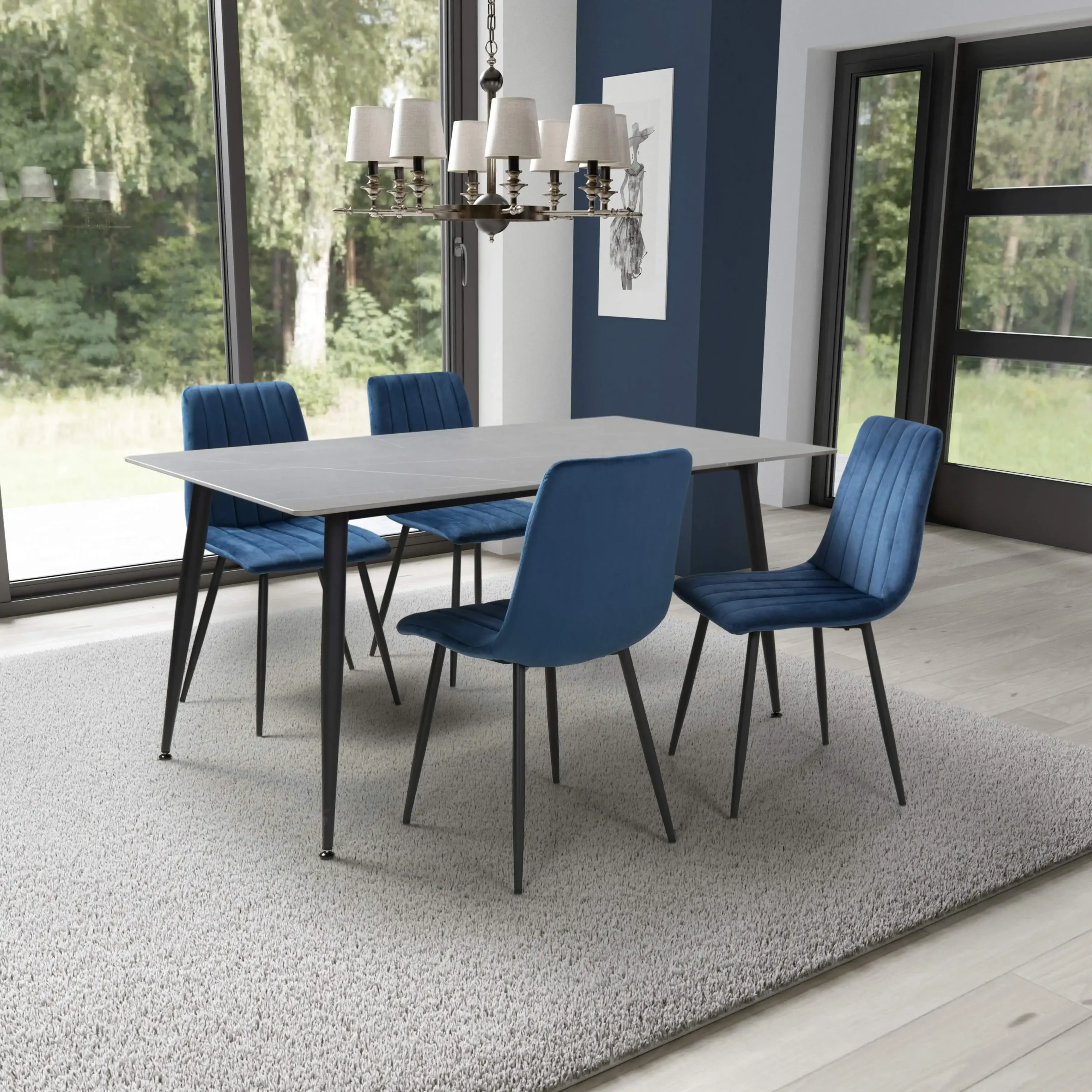 Monaco 1.6m Grey & 4 Lisbon Blue Dining Set - Image 2
