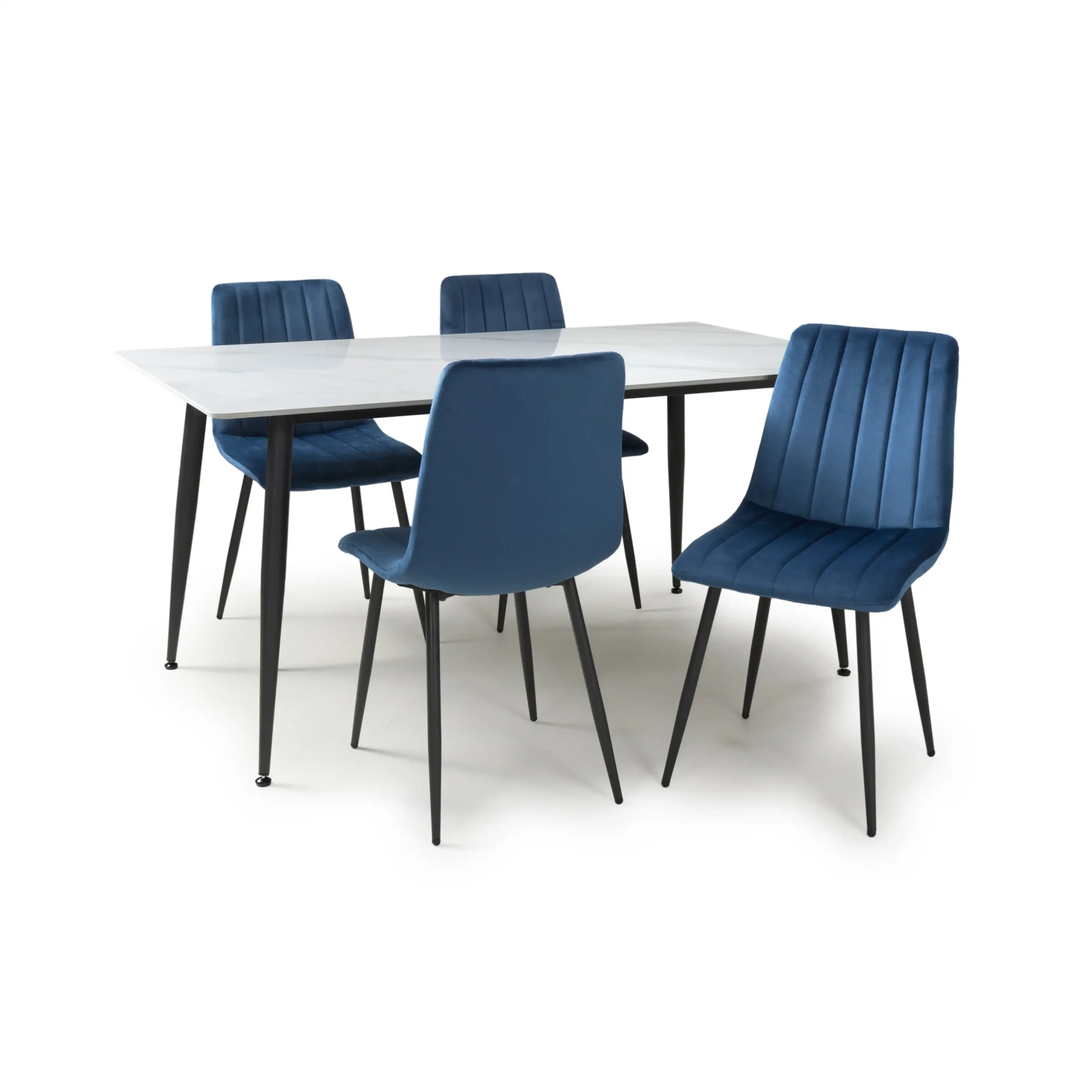 Monaco 1.6m White & 4 Lisbon Blue Dining Set