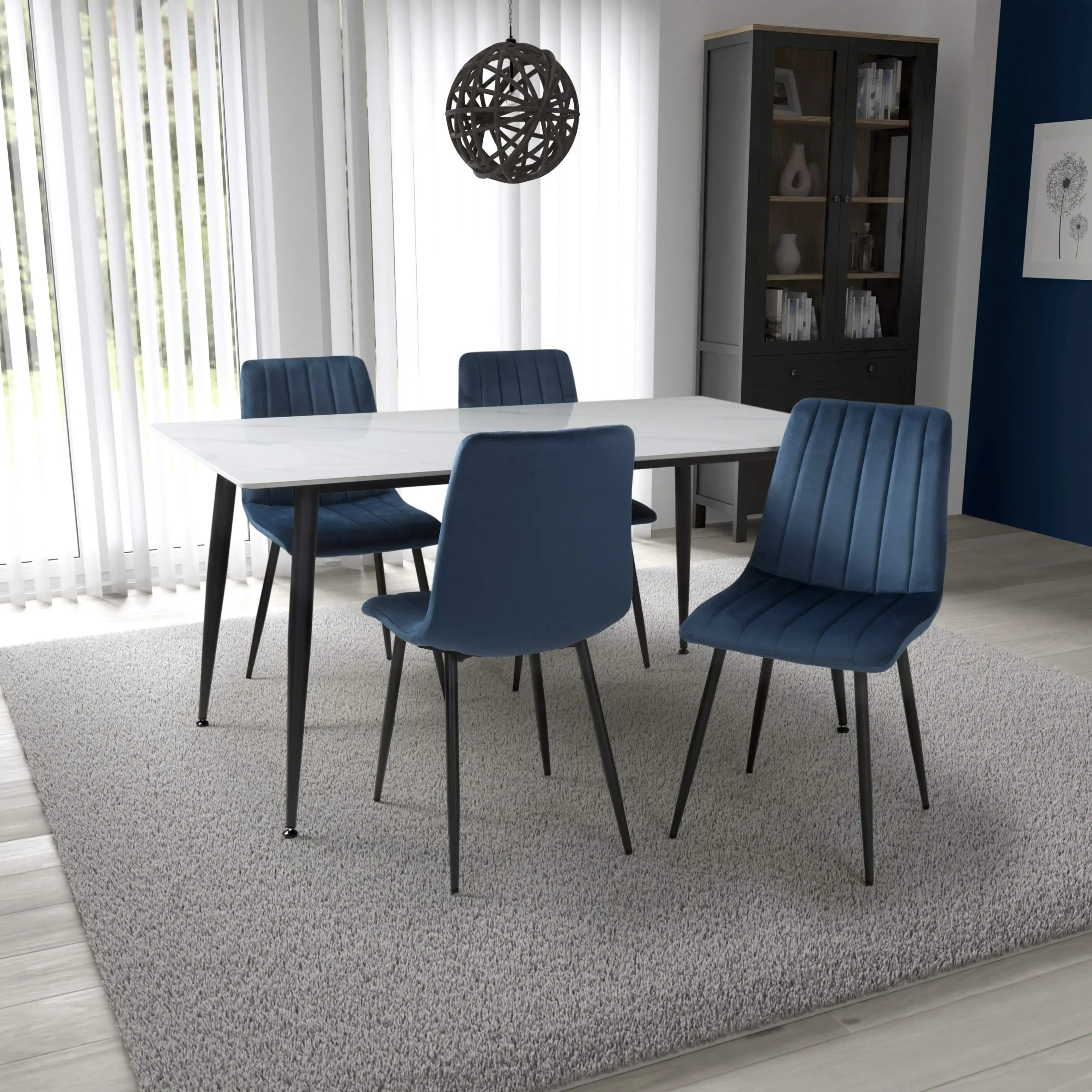 Monaco 1.6m White & 4 Lisbon Blue Dining Set - Image 2