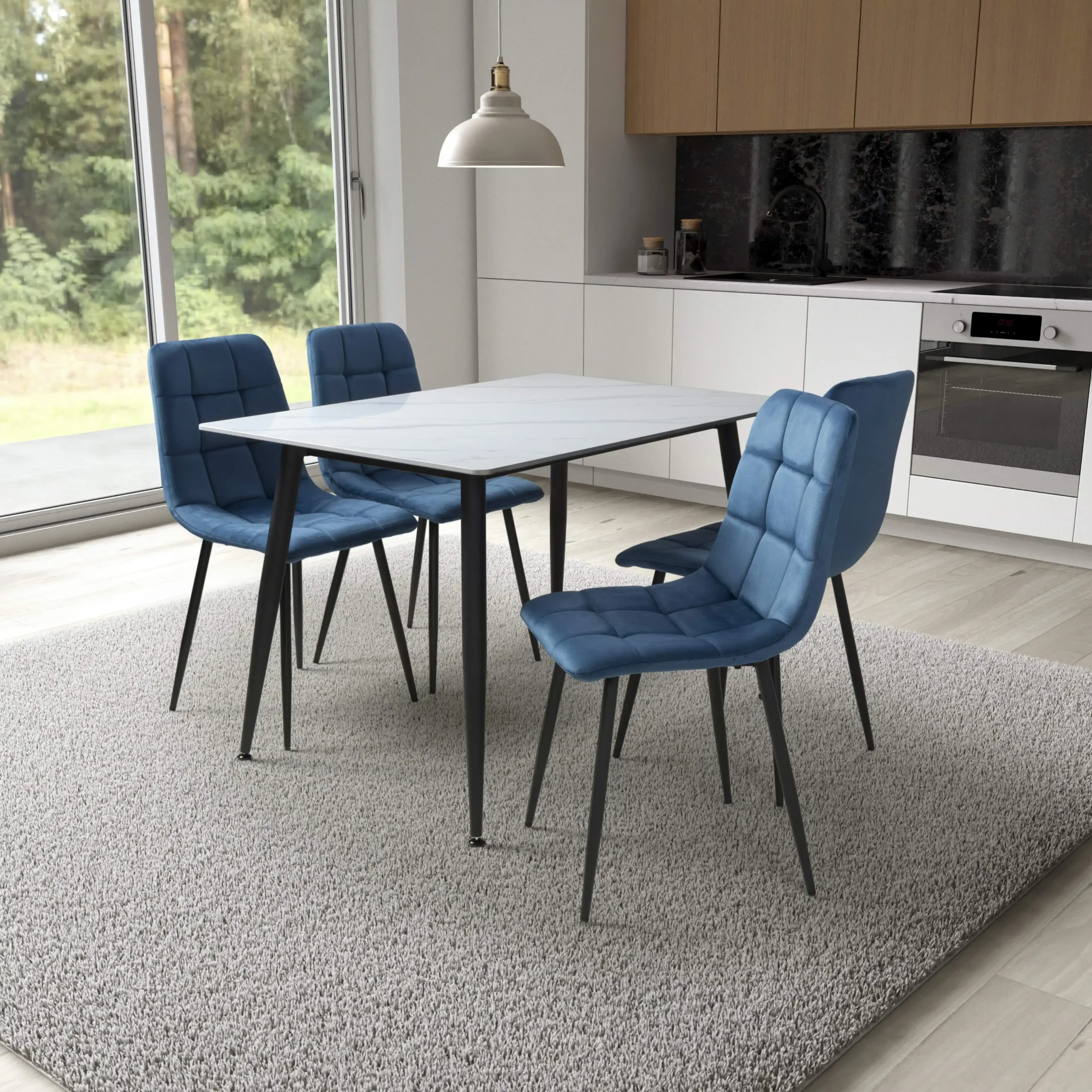 Monaco 1.2m White & 4 Madison Blue Dining Set - Image 2