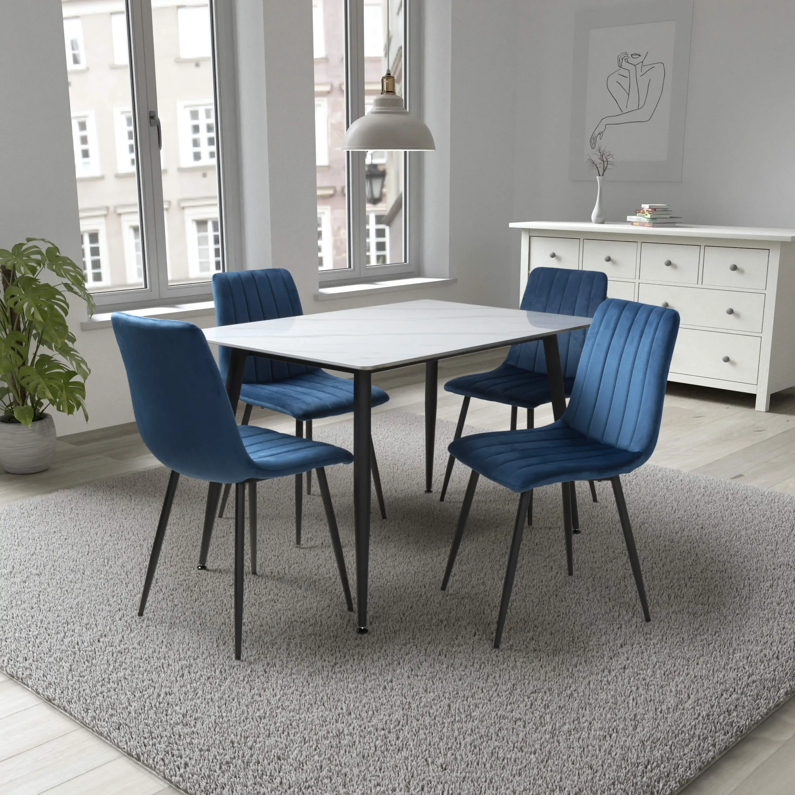 Monaco 1.2m White & 4 Lisbon Blue Dining Set - Image 2