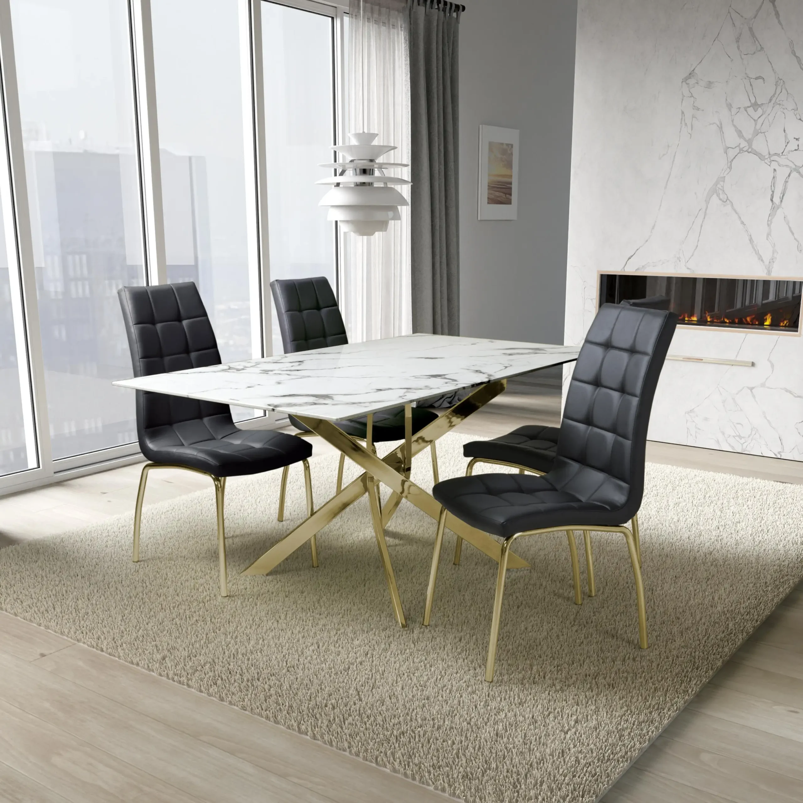 Astoria 1.6m White & 4 Jenner Black with Gold legs Dining Set - Image 2