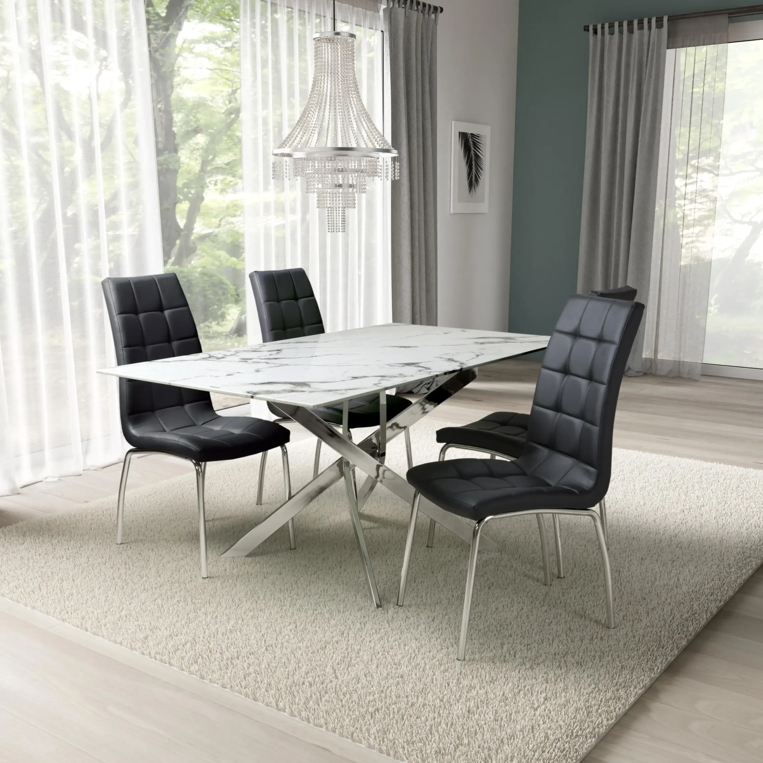 Astoria 1.6m White & 4 Jenner Black with Silver legs Dining Set - Image 2