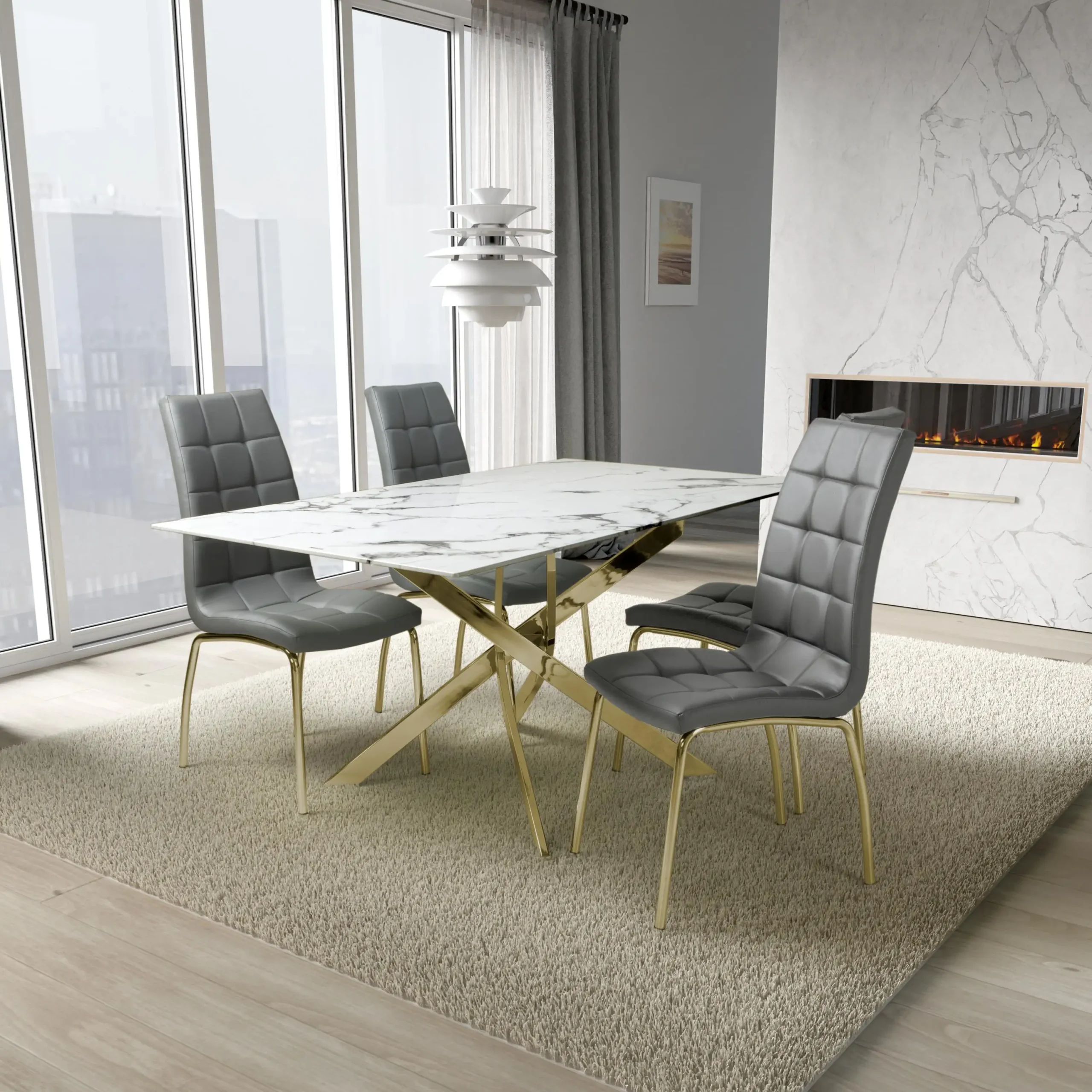 Astoria 1.6m White & 4 Jenner Grey with Gold legs Dining Set - Image 2