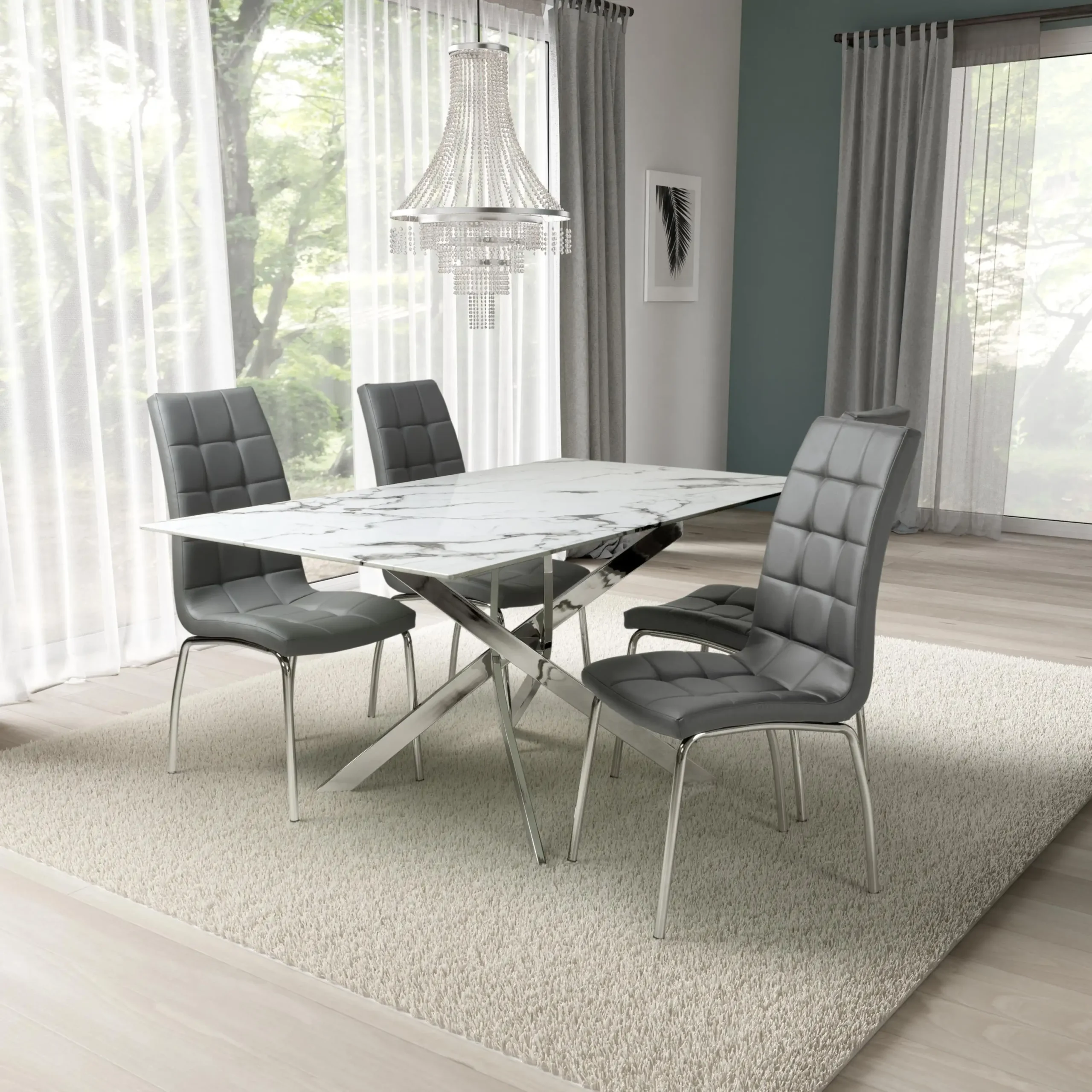 Astoria 1.6m White & 4 Jenner Grey with Silver legs Dining Set - Image 2