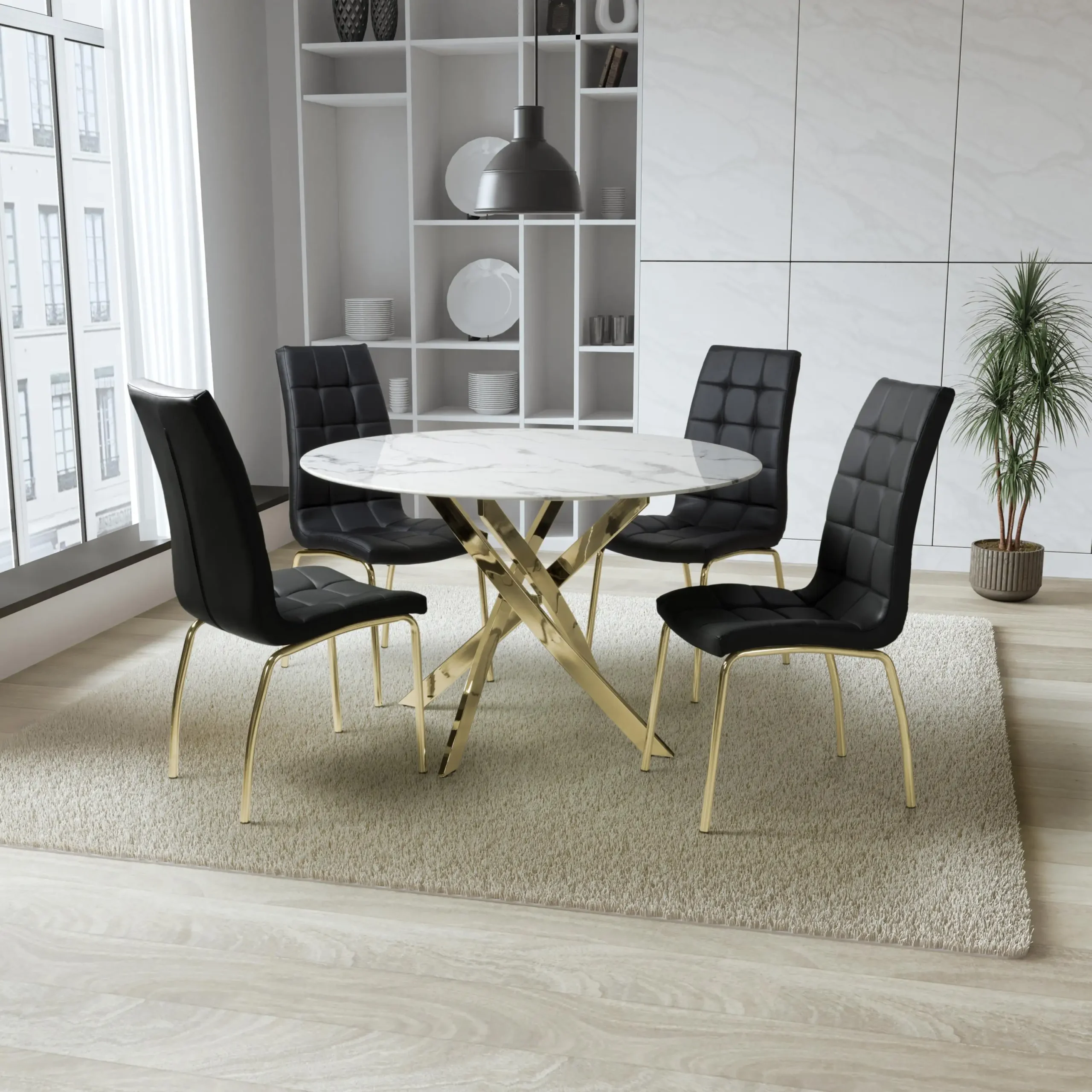 Astoria Round White & 4 Jenner Black with Gold legs Dining Set - Image 2