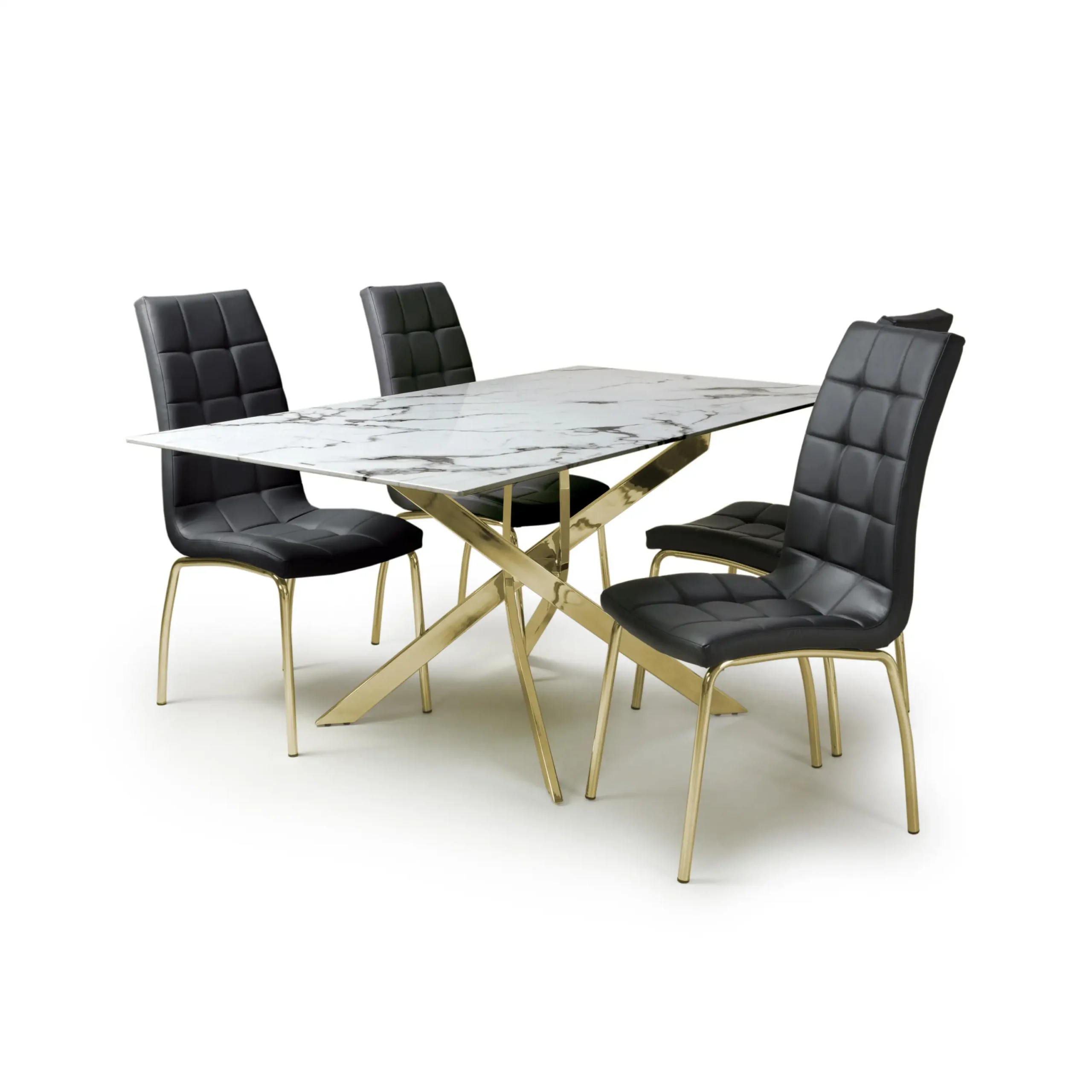 Astoria 1.6m White & 4 Jenner Black with Gold legs Dining Set
