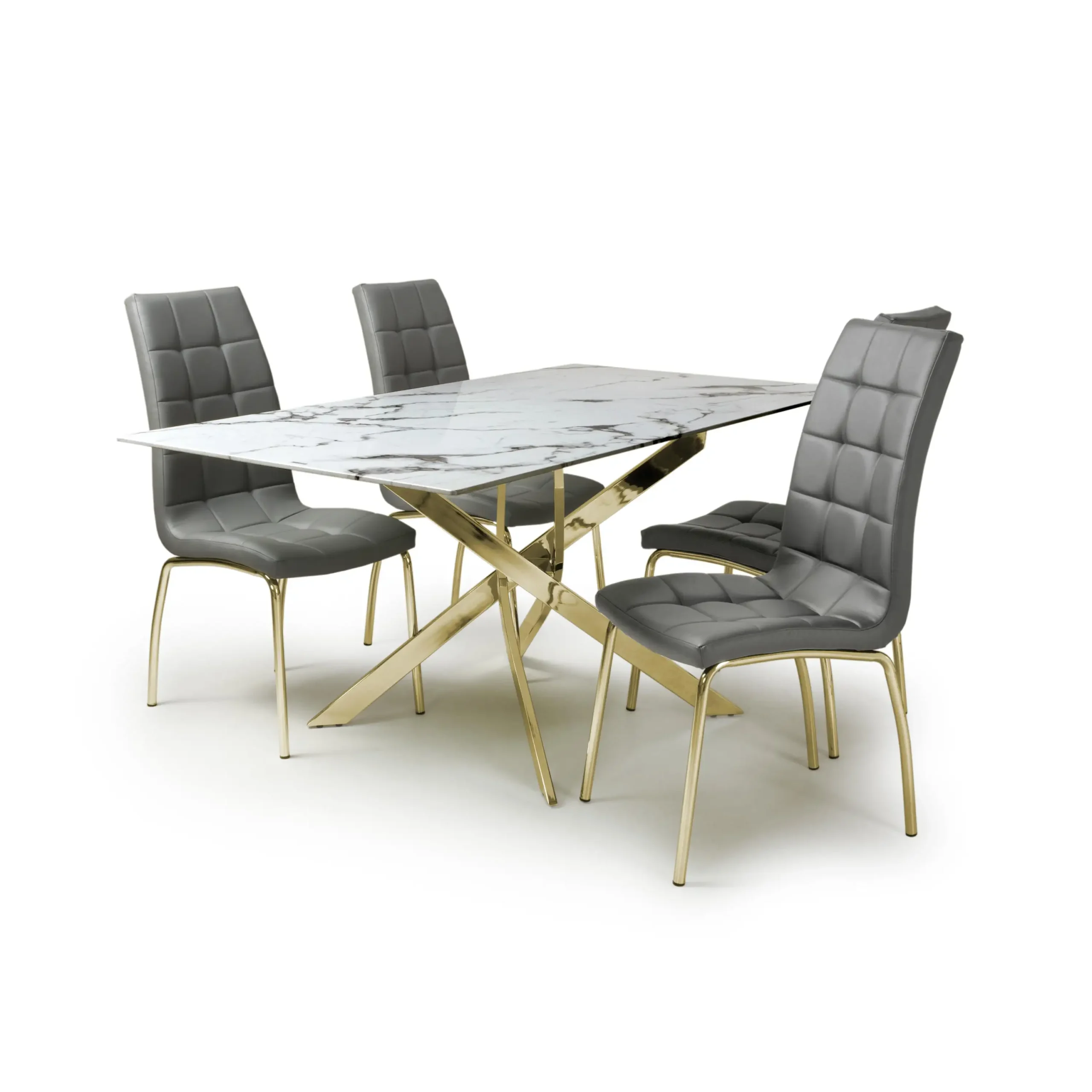 Astoria 1.6m White & 4 Jenner Grey with Gold legs Dining Set
