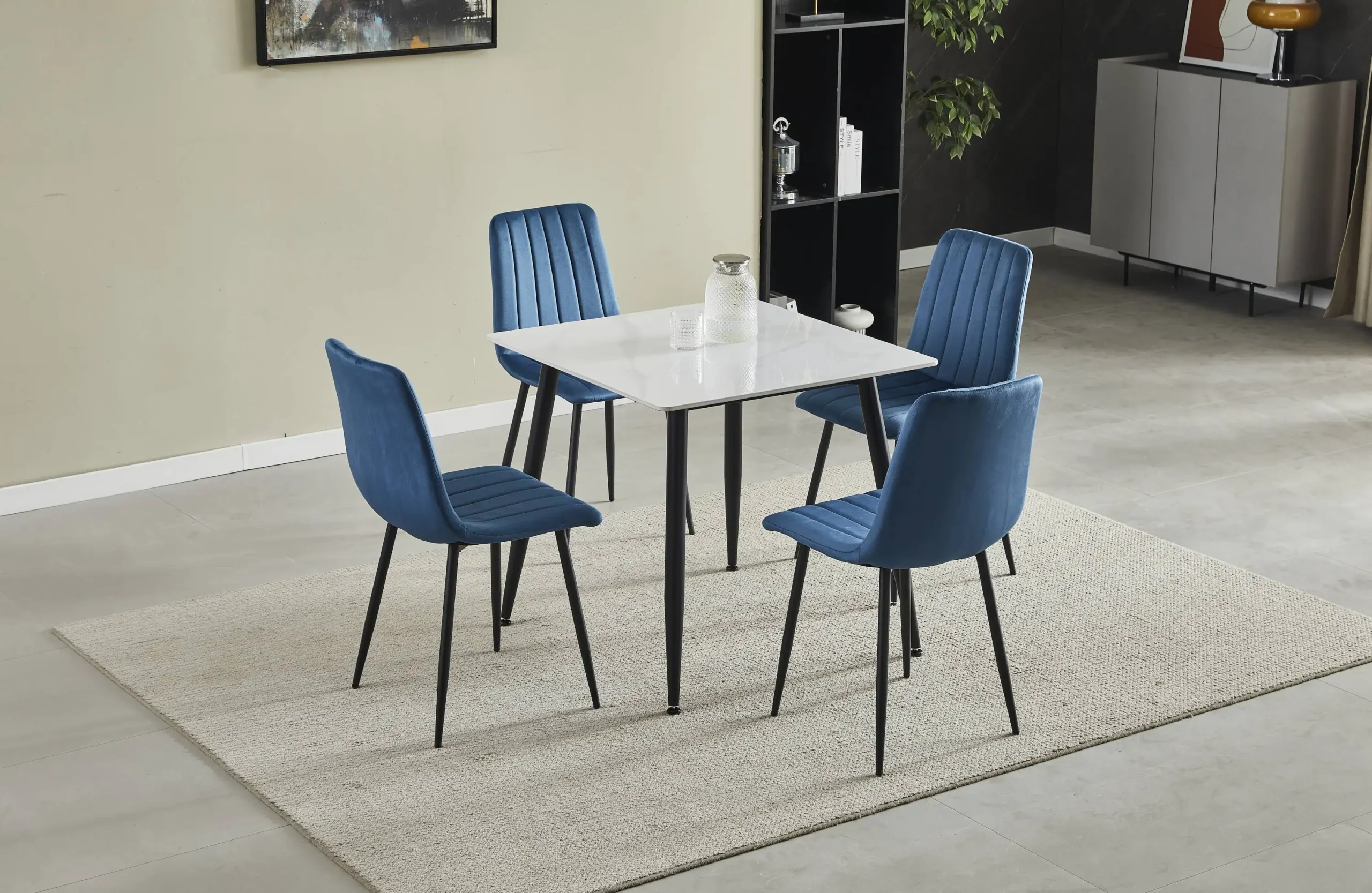 Monaco 80cm White & 2 Madison Blue Dining Set