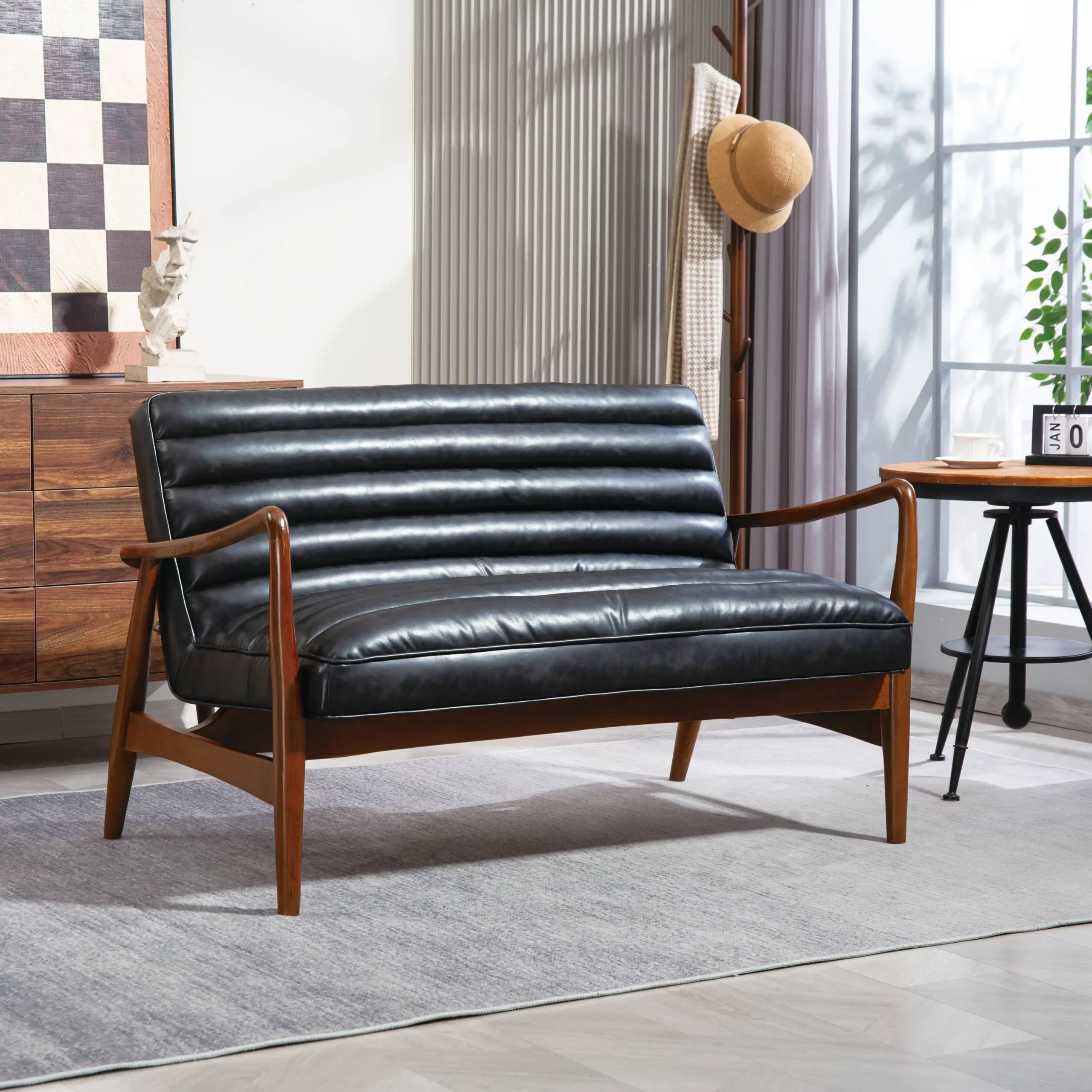 Club Leather Effect Black Sofa - Image 8