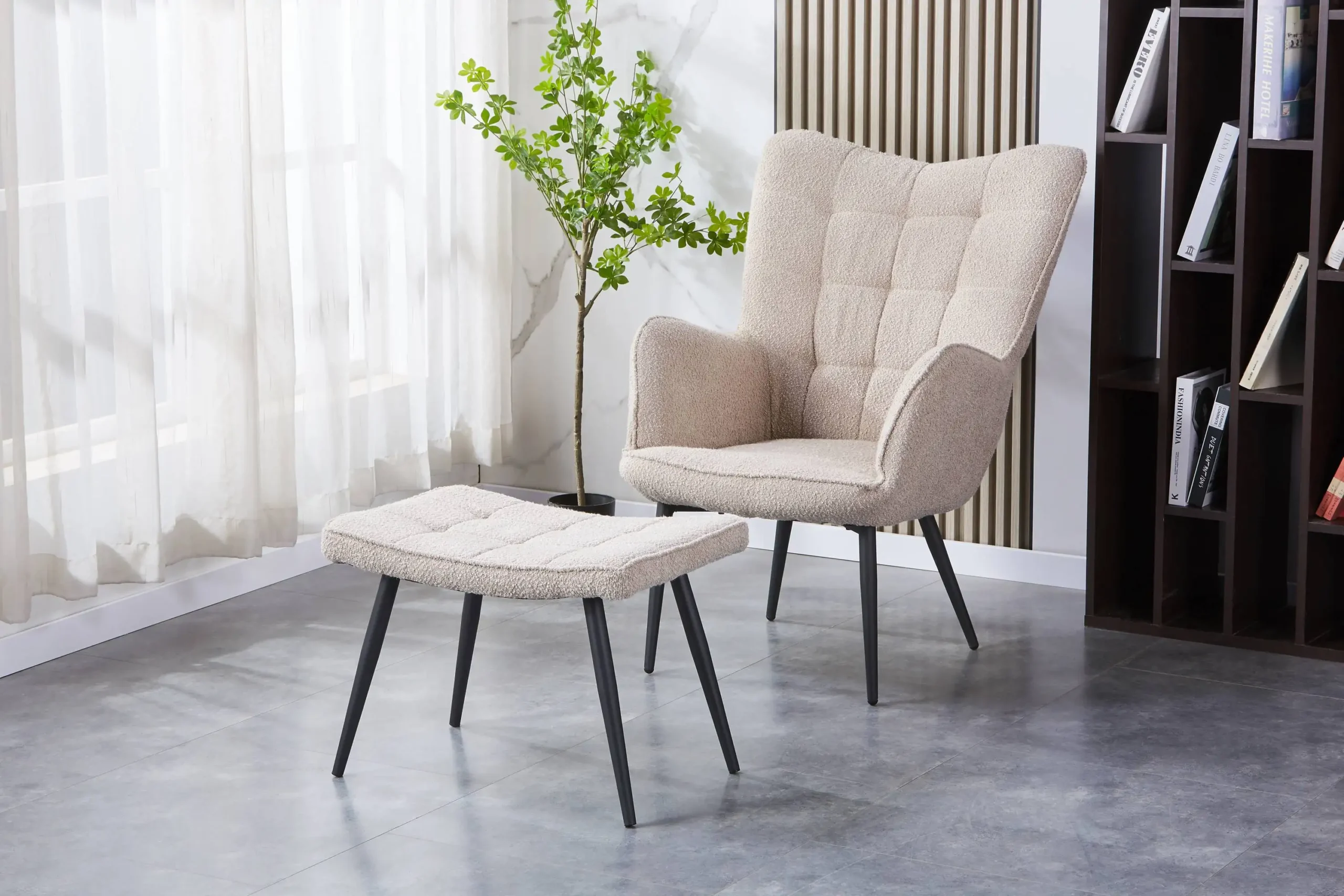 Paris Boucle Light Brown Armchair & Footstool - Image 7