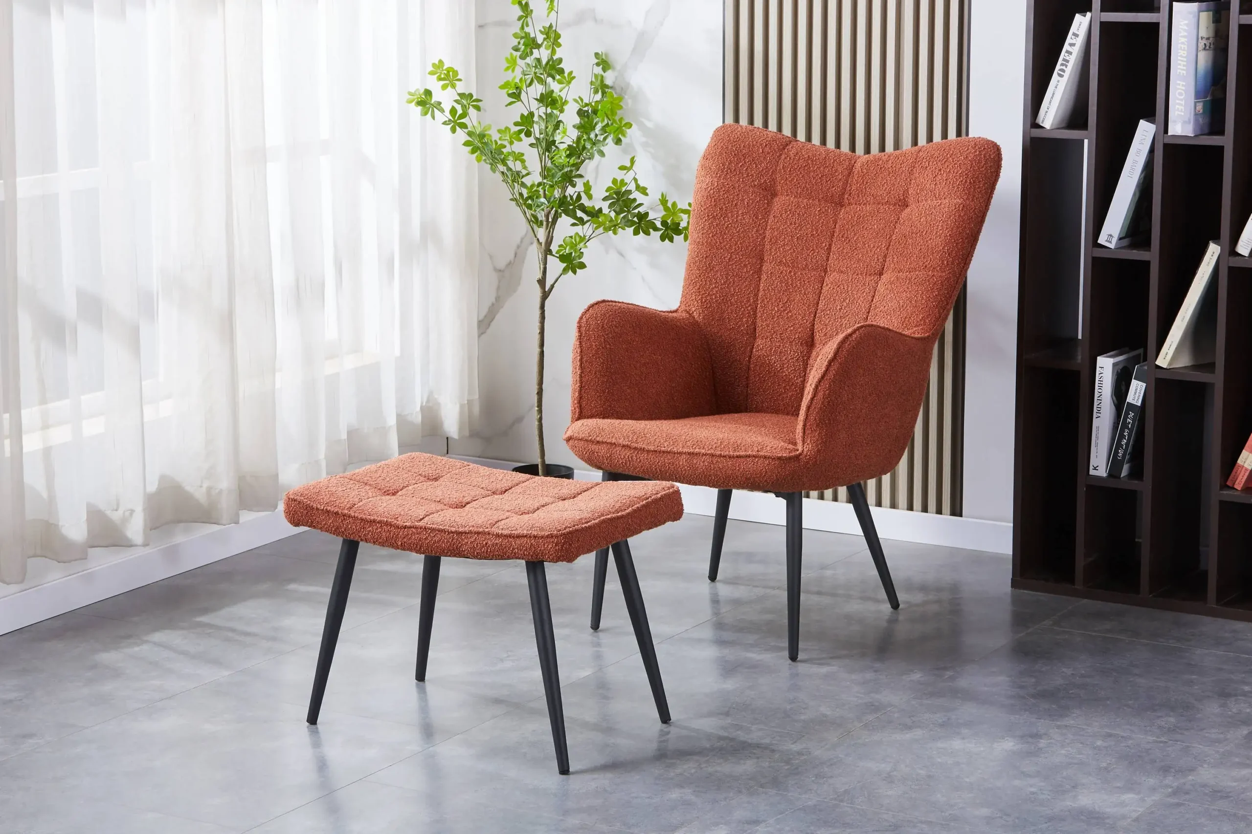 Paris Boucle Copper Armchair & Footstool - Image 7