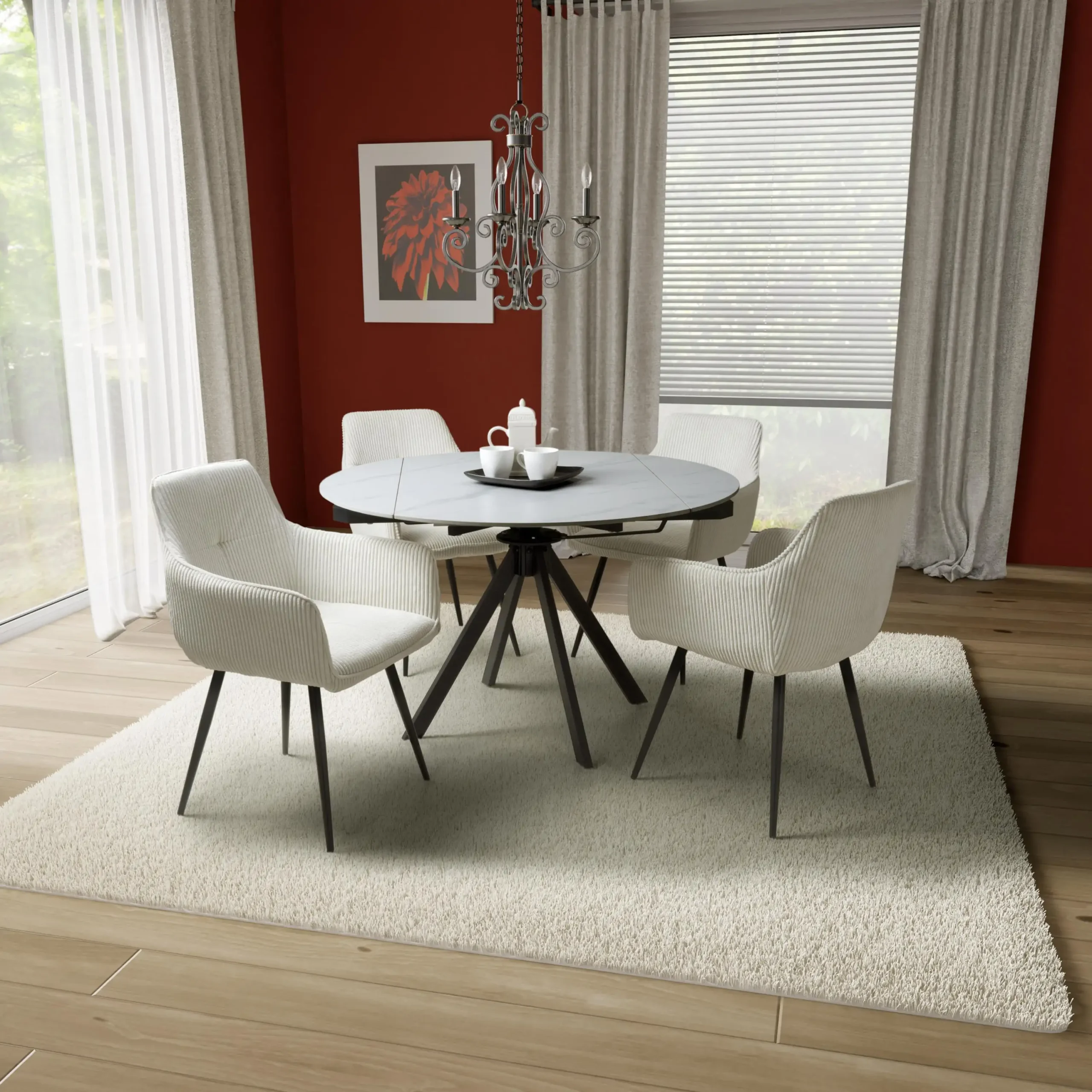 Rotana Round White & 4 Denver White Dining Set