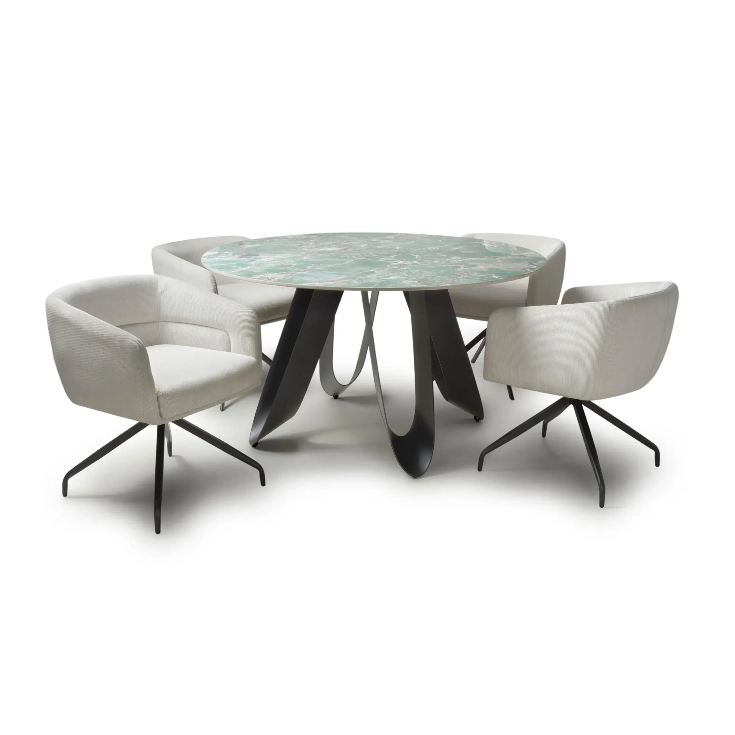 Osaka Round Green & 4 Polaris White Dining Set