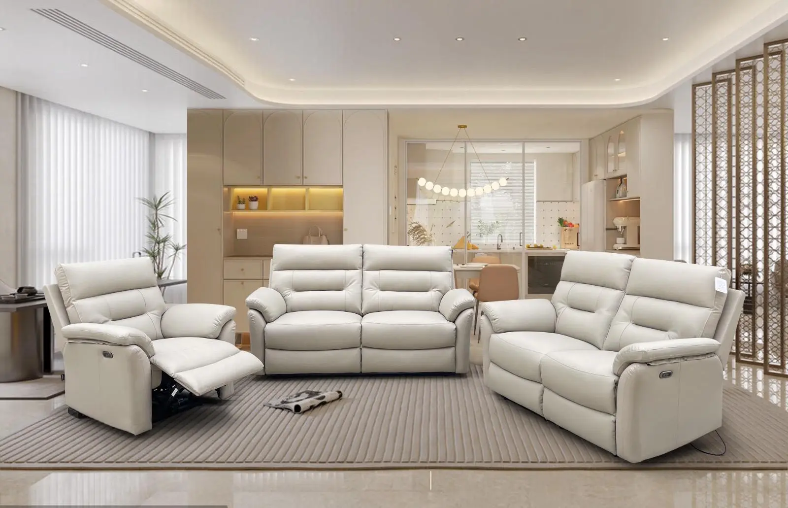 Salerno Leather Effect Light Grey Electric Recliner - Image 2