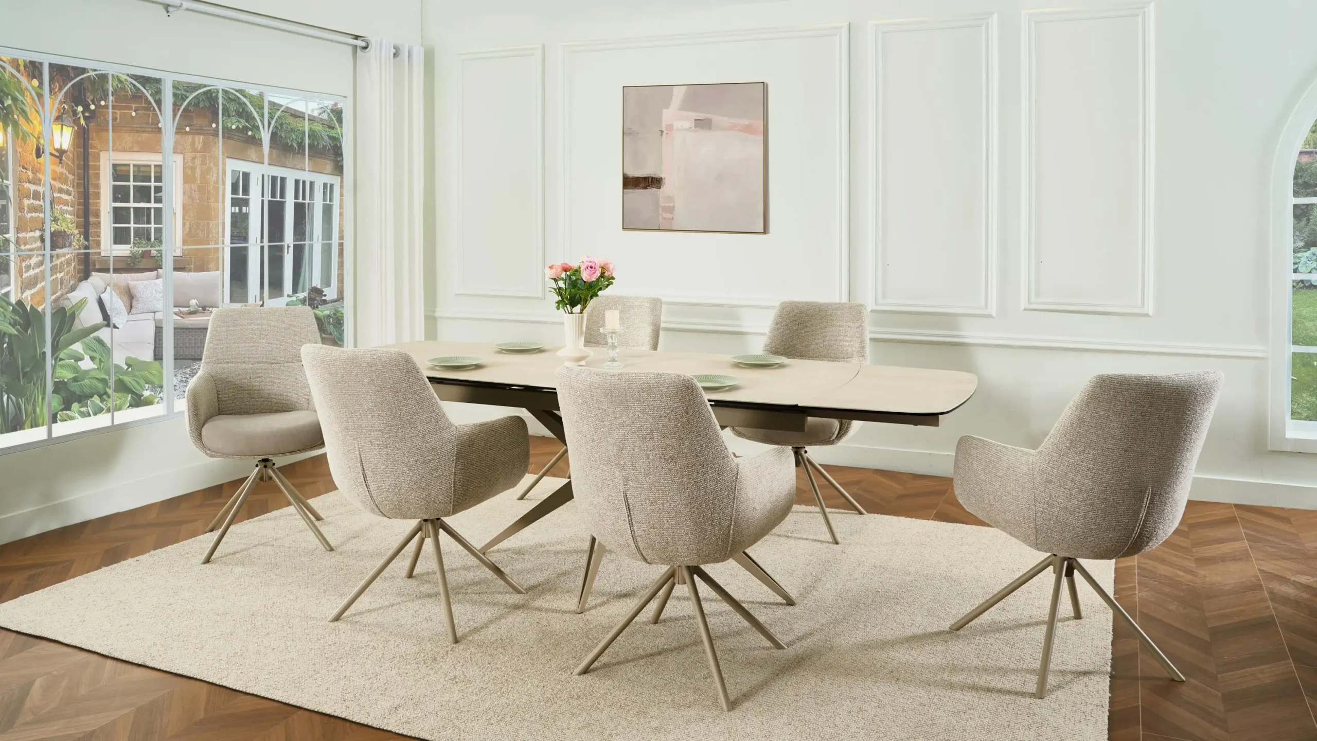 Naples 2.4m Extending & 6 Rimini Natural Dining Set