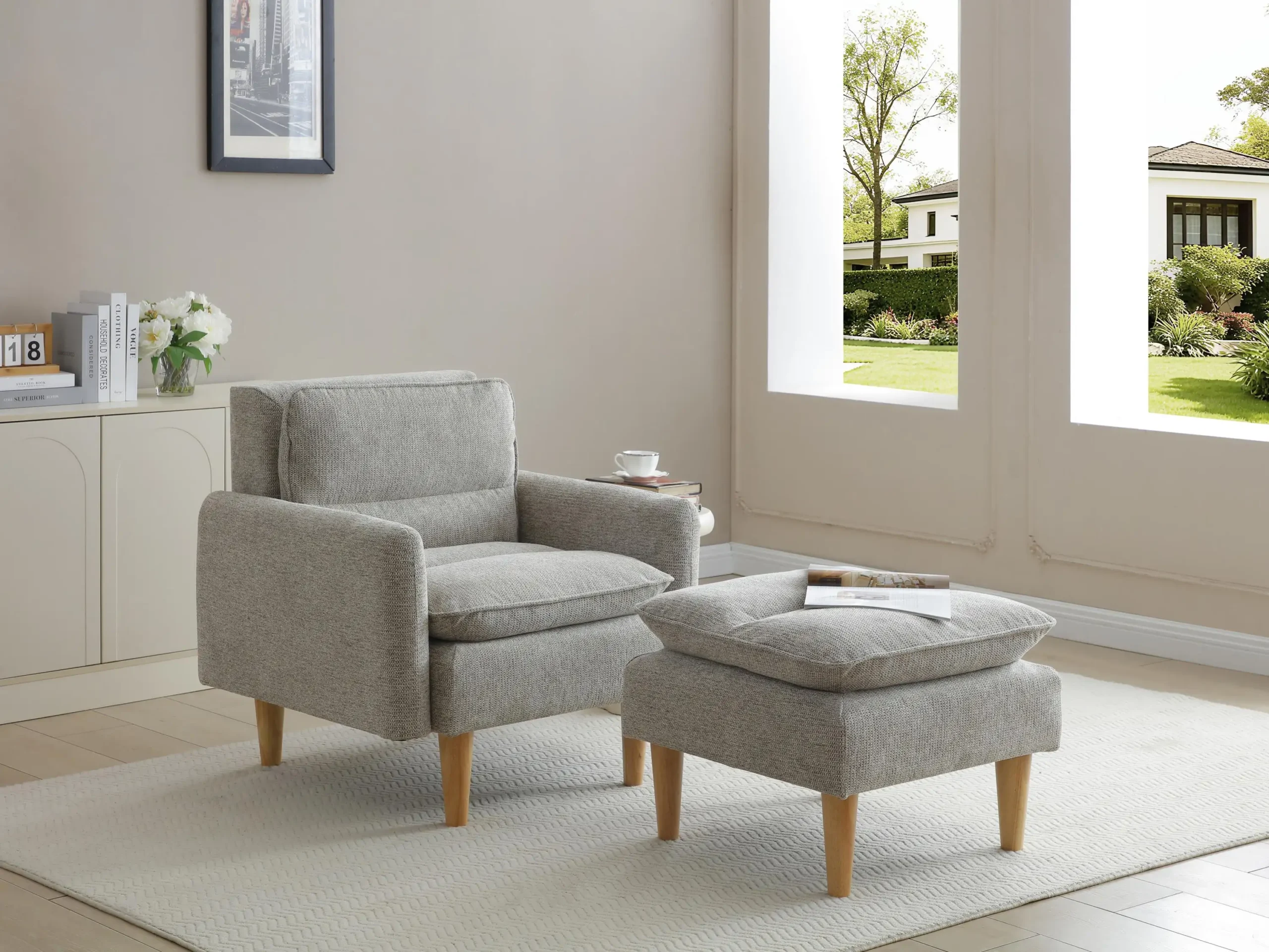Cosy Rest Chenille Effect Natural Armchair - Image 8
