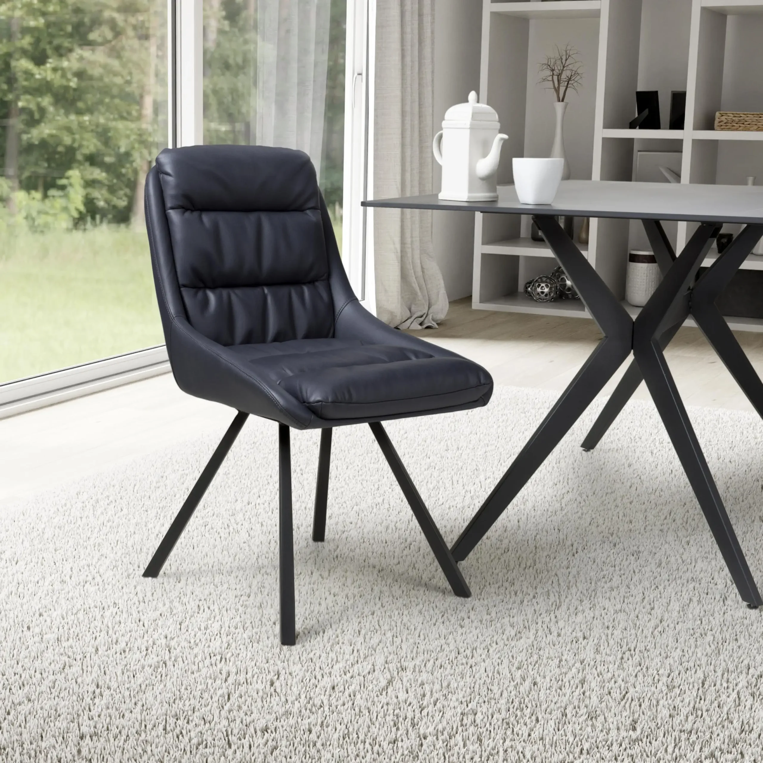Arnhem Leather Effect Midnight Blue Dining Chair - Image 7