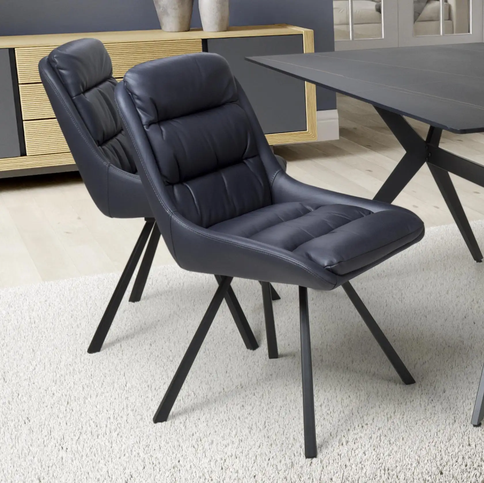 Arnhem Leather Effect Midnight Blue Dining Chair - Image 8
